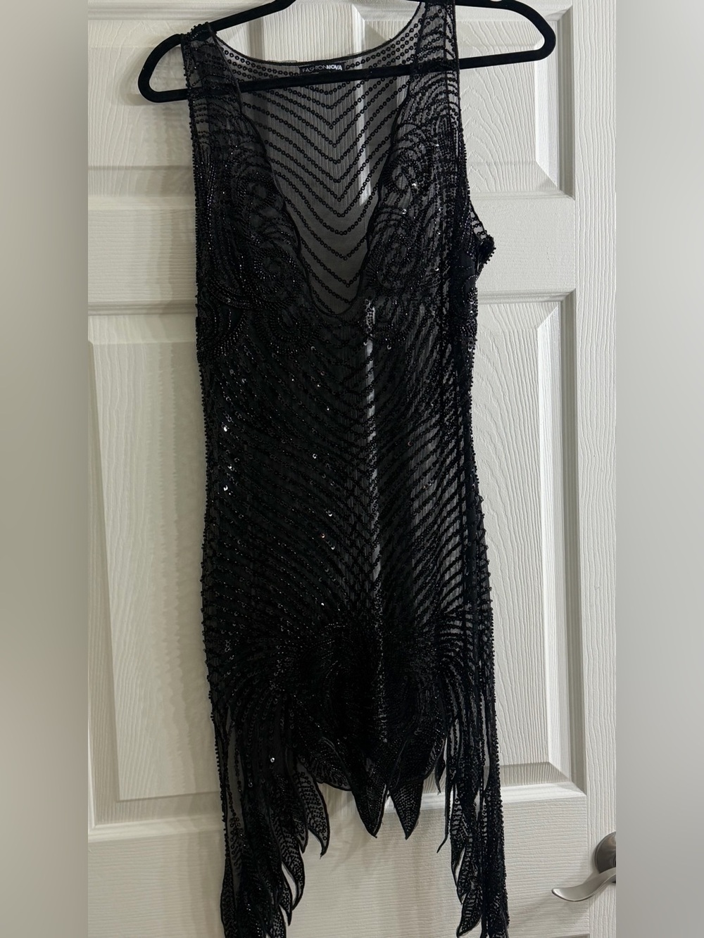 Fashion Nova Black Beaded Fringe Mini Dress